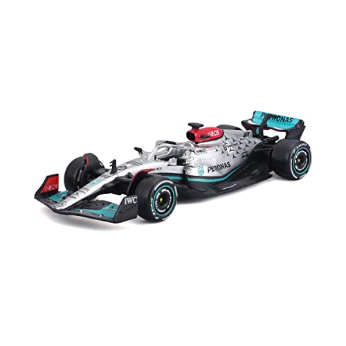 Bburago Mercedes AMG Petronas F1 Team W13 (2022): Modellauto im Maßstab 1:43, 63 George Russel, Windowbox, Silber (18-38065R) von Bburago