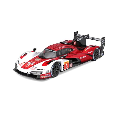 Bburago Porsche 963 Penske Lemans (2023): Modellauto im Maßstab 1:24, Lemans-Edition, Türen beweglich, rot-weiß (18-28022) von Bburago