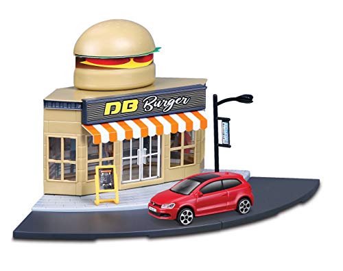 Bburago City Fast Food Set: Spielzeuggebäude, inklusive Zubehör und 1 Spielzeugauto (18-31504) von Bburago