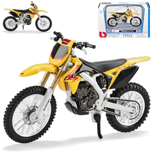 Bburago Suzuki RM-Z450 Schwarz Gelb Enduro 1/18 Modell Motorrad mit individiuellem Wunschkennzeichen von Bburago