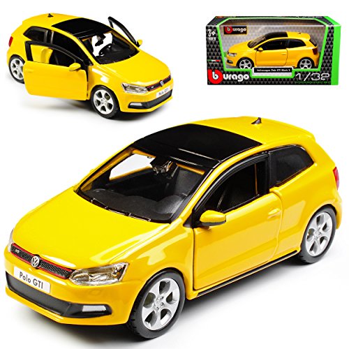 Bburago Volkwagen Polo V GTI Typ 6R 3 Türer Gelb Ab 2009 1/32 Modell Auto mit individiuellem Wunschkennzeichen von Bburago