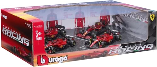 BBURAGO - Geschenkpaket 4 F1 Ferrari SF-23-4 realistische Modellautos im Maßstab 1:43, offizielle Ferrari-Lizenz, empfohlenes Alter ab 3 Jahren von Bburago