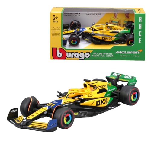 Bburago Formel 1 McLaren Team MCL38 Senna Version (Monaco GP) (2024): Modellauto im Maßstab 1:43, Sondermodell, von Fahrer #81 Oscar Piastri, Window Box, 12,5 cm, gelb-grün (18-38214P-S) Bburago Formel 1 McLaren Team MCL38 Senna Version (Monaco GP) (2024): Modellauto im Maßstab 1:43, Sondermodell, von Fahrer #81 Oscar Piastri, Window Box, 12,5 cm, gelb-grün (18-38214P-S) von Bburago
