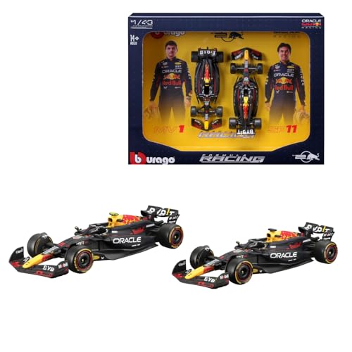 Bburago Formel 1 Red Bull RB20 Team Collector (2024): Modellauto-Set im Maßstab 1:43, Window Box zum Aufhängen, 28 cm, schwarz (18-38099) von Bburago