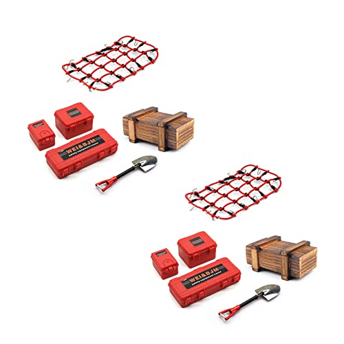 Bcowtte 12 Stück Simulierte Dekoration Koffer Koffer Netz Schaufel für TRX4 SCX10 90046 90047 Jimny VS4 Rot von Bcowtte