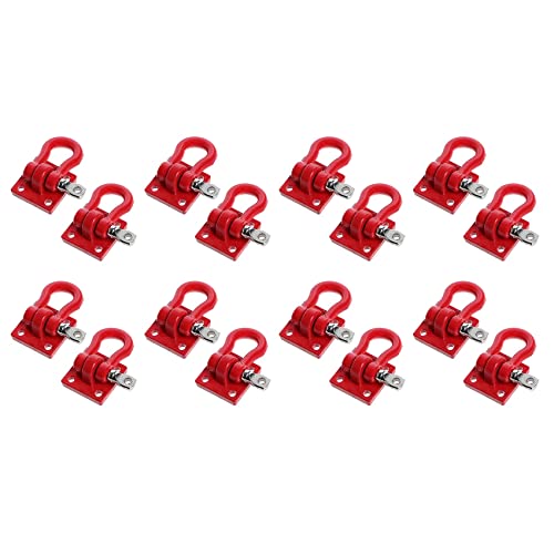Bcowtte 16 x Haken-Schnalle für Anhänger, Klettern, aus Metall, Zubehör für Seilwinde, ferngesteuert, Maßstab 1/10, D90, SCX10, Rot von Bcowtte
