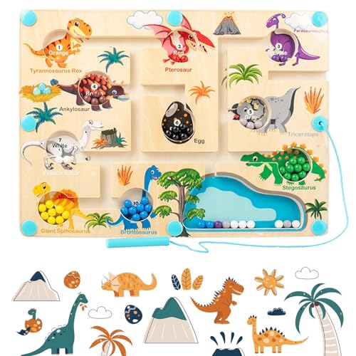 Montessori Spielzeug Magnetspiel Labyrinth ab 3 4 5 Jahre, Holzspielzeug Zahlen und Farben Lernspiele, Magnetspiel Labyrinth Kinder Motorikspielzeug Geschenk für Mädchen Jungen Kind 3 Jahre von Bcuuozeeing
