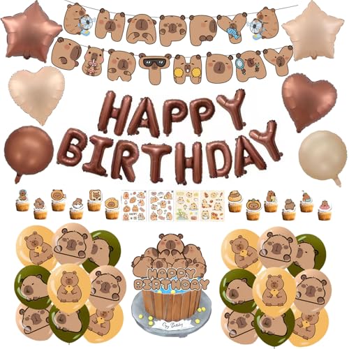 Capybara Geburtstag Deko 55 Stück Capybara Themenparty Zubehör, Capybara Banner, Luftballons, Folienballon, Cupcake Topper, Aufkleber, für Kinder Jungen Mädchen Geburtstagsparty-Zubehör Capybara Geburtstag Deko 55 Stück Capybara Themenparty Zubehör, Capybara Banner, Luftballons, Folienballon, Cupcake Topper, Aufkleber, für Kinder Jungen Mädchen Geburtstagsparty-Zubehör von Bcuuozeeing