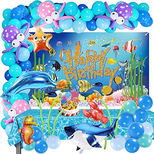 86 STÜCKE Meerestiere Geburtstagsparty Dekoration Blaues Meer Luftballons Girlande Kit für Unterwasserthemen Happy Birthday Boy Baby Shower Party Supplies von Bdecoll