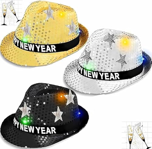 Bdecoll 3Stück Glitzer Silvester Deko 2026 Set,Happy New Year Haarreif Kopfschmuck Partyhüte Accessories - Frohes Neues Jahr - Neujahrsdeko - Dekoration zu Neujahr 2026 von Bdecoll