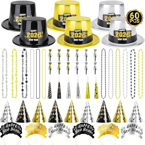 Bdecoll 60 Stück Silvester Deko 2026 Party Set, Schwarz Gold Silber Happy New Year Neujahr Partyhüte,Blowers,Silvester Partytröten für Neujahrdeko 2026 Party Accessoire Bdecoll 60 Stück Silvester Deko 2026 Party Set, Schwarz Gold Silber Happy New Year Neujahr Partyhüte,Blowers,Silvester Partytröten für Neujahrdeko 2026 Party Accessoire von Bdecoll