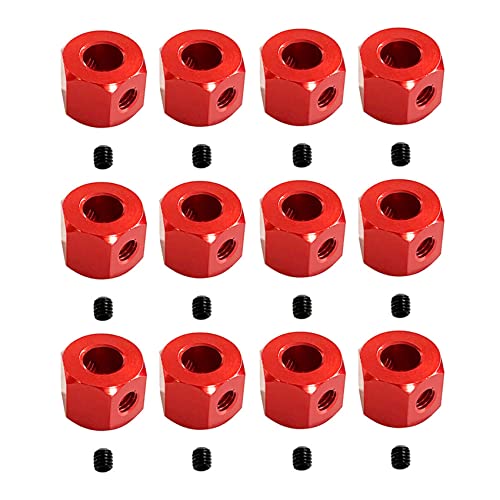 Bdukbduk 12 Stück 5 mm auf 12 mm Metall-Kombinator-Radnaben-Sechskant-Adapter für D12 C14 C24 B14 B16 MN D90 D91 RC Auto-Upgrade-Teile, Rot von Bdukbduk