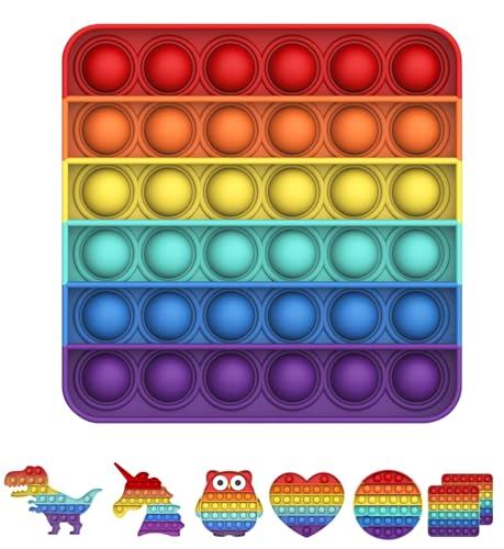 Bdwing Push and Pop Bubble Sensory Fidget Toy, Silikon Sensorisches Angst Relief Finger Toys, Antistress Geschenk für Jungen, Mädchen, Teenager, Gesellschaftsspiele Spielzeug (Rainbow, Square) von Bdwing