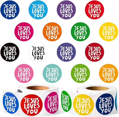BeYumi 1000 Stk. Jesus Love You christliche Aufkleber Rolls(2 Walzen)1,5 Zoll 16 Farben JLY pädagogische christliche Themenaufkleber für Kinder Ostern Selbstklebende Dekorationsaufkleber Party Zubehör von BeYumi