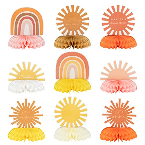 BeYumi 9Stück Boho Sun Honeycomb Tafelaufsätze Hippie Rainbow Muted Sun Tischdekoration Erste Reise um die Sonne Geburtstagsparty Dekoration Babyparty Zubehör für Baby Jungen Mädchen von BeYumi