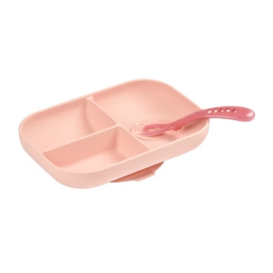 BEABA® Geteilter Silikonteller + Löffel 2. Altersstufe rosa von Beaba