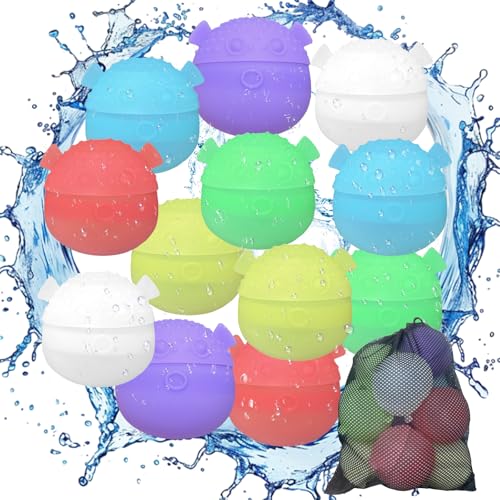 Wasserballons Bomben Wiederverwendbar Wasserbälle Set,12 Stück Ferkelform Silikon Splash Bälle Wasserbomben Selbstschließend mit Mesh Bag Kinder Erwachsene für Strand Poolparty Outdoor Spiele von Beafaeur