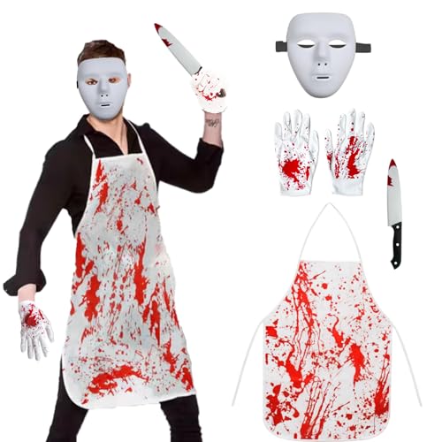 Halloween Kostüm Herren Horror, Halloween Schlächter Blutige Schürze Grusel Accessoires,mit Maske Horror, Hackbeil, Serienmörder Kostüm für Erwachsene Halloween Karneval Fasching Party Cosplay Halloween Kostüm Herren Horror, Halloween Schlächter Blutige Schürze Grusel Accessoires,mit Maske Horror, Hackbeil, Serienmörder Kostüm für Erwachsene Halloween Karneval Fasching Party Cosplay von Beafaeur