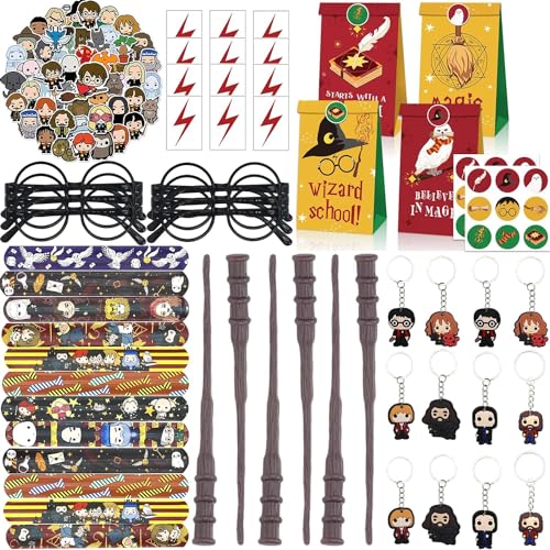 110 Stück Partytütenfüller für Kinder, Zaubererthema, Pinata-Spielzeug, sortiert, mit Bändern, Stäben, Brillen, Aufkleber, Schlüsselanhänger, Geschenktüten, Glücksbringer 110 Stück Partytütenfüller für Kinder, Zaubererthema, Pinata-Spielzeug, sortiert, mit Bändern, Stäben, Brillen, Aufkleber, Schlüsselanhänger, Geschenktüten, Glücksbringer von Beamely