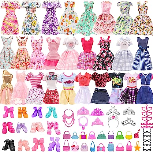 32 Stück Kleidung und Zubehör für Puppen von 11,5 Zoll, enthält 6 Blumenkleider, 6 Kleider, 5 Schuhe, 5 Accessoires und 5 Taschen (zufällige Stile), Geburtstagsgeschenk für Mädchen von Beamely