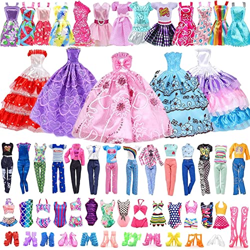40 Pcs Puppe Kleidung Outfit für Barbie Puppe, 11.5 Zoll Puppe Zubehör Sammlung mit 3 Prinzessin Kleider+10 Kleider+6 Tops+6 Hosen+5 Bikinis+10 Schuhe (zufällige Art), für Mädchen Geburtstagsgeschenke von Beamely