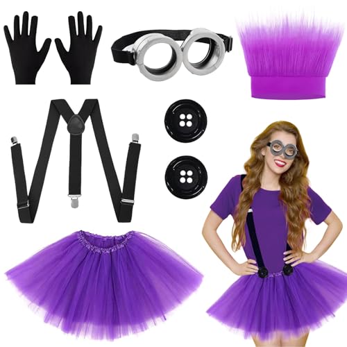 6-teiliges Cosplay-Kostüm-Set für Damen, einschließlich lila Haarband, Brille, Handschuhe, lila Tutu-Rock, schwarzer Riemen und Knöpfe für Halloween & Partyspaß, Welttag des Buches 6-teiliges Cosplay-Kostüm-Set für Damen, einschließlich lila Haarband, Brille, Handschuhe, lila Tutu-Rock, schwarzer Riemen und Knöpfe für Halloween & Partyspaß, Welttag des Buches von Beamely