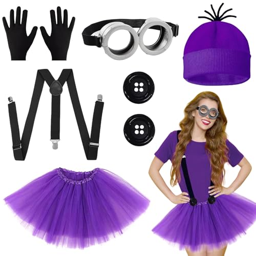 6-teiliges Cosplay-Kostüm-Set für Damen, einschließlich lila Strickmütze, Brille, Handschuhe, lila Tutu-Rock, schwarzer Riemen und Knöpfe für Halloween & Partyspaß, Welttag des Buches 6-teiliges Cosplay-Kostüm-Set für Damen, einschließlich lila Strickmütze, Brille, Handschuhe, lila Tutu-Rock, schwarzer Riemen und Knöpfe für Halloween & Partyspaß, Welttag des Buches von Beamely
