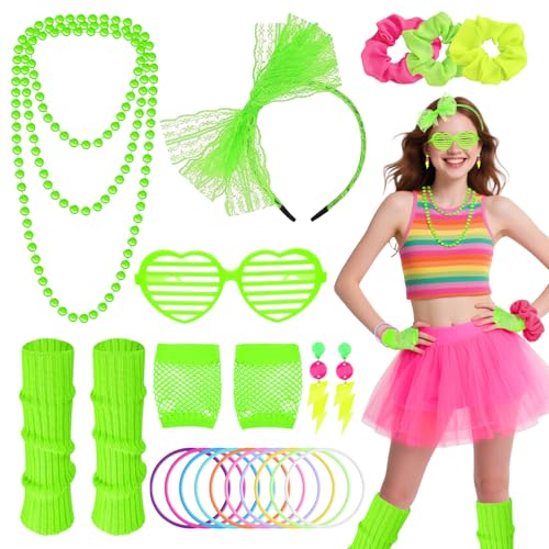 80er Jahre Faschingskostüme Set für Damen, 1980er Jahre Neon Party Kostüm Zubehör mit Ohrringen Armband Halskette Beinstulpen Fischnetz Handschuhe Stirnband Scrunchies Retro Outfit für 80er Jahre 80er Jahre Faschingskostüme Set für Damen, 1980er Jahre Neon Party Kostüm Zubehör mit Ohrringen Armband Halskette Beinstulpen Fischnetz Handschuhe Stirnband Scrunchies Retro Outfit für 80er Jahre von Beamely