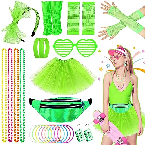 80er Jahre Verkleidung für Frauen Mädchen, 1980er Jahre Party Kostüm Zubehör Set Bauchtasche Tutu Rock Beinwärmer Ohrringe Fischnetz Handschuhe Halskette Brillenarmband Stirnband 80er Jahre Verkleidung für Frauen Mädchen, 1980er Jahre Party Kostüm Zubehör Set Bauchtasche Tutu Rock Beinwärmer Ohrringe Fischnetz Handschuhe Halskette Brillenarmband Stirnband von Beamely
