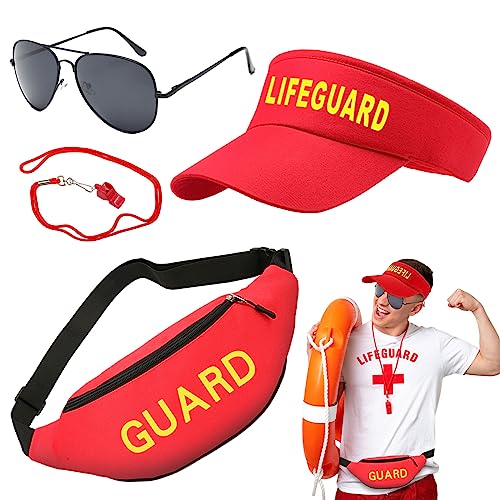 Beamely 4-teiliges Rettungsschwimmer-Kostüm-Zubehörset, inklusive Hut, Gürteltasche, Pfeife, Sonnenbrille, Rettungsschwimmer-Cosplay-Outfit für Erwachsene und Teenager, Halloween, Verkleidungsparty Beamely 4-teiliges Rettungsschwimmer-Kostüm-Zubehörset, inklusive Hut, Gürteltasche, Pfeife, Sonnenbrille, Rettungsschwimmer-Cosplay-Outfit für Erwachsene und Teenager, Halloween, Verkleidungsparty von Beamely