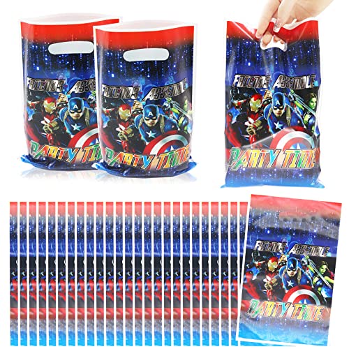 Beamely 60 Stück Süßigkeitentüten, Geschenktüten, kleine Plastiktüte mit Griff für Kinder, für Weihnachtsfeier (Superhelden) von Beamely
