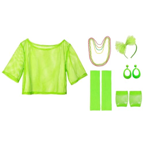 Beamely 80er-Jahre-Kostüm-Set für Damen, 6-teiliges Neon-Party-Kostüm, Zubehör mit Fischnetz-T-Shirt, Handschuhen, Stirnband, Halskette, Ohrringen, Beinstulpen für Retro-Party, 80er-Jahre-Party Beamely 80er-Jahre-Kostüm-Set für Damen, 6-teiliges Neon-Party-Kostüm, Zubehör mit Fischnetz-T-Shirt, Handschuhen, Stirnband, Halskette, Ohrringen, Beinstulpen für Retro-Party, 80er-Jahre-Party von Beamely