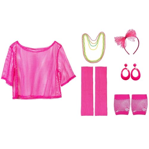 Beamely 80er-Jahre-Kostüm-Set für Damen, 6-teiliges Neon-Party-Kostüm, Zubehör mit Fischnetz-T-Shirt, Handschuhen, Stirnband, Halskette, Ohrringen, Beinstulpen für Retro-Party, 80er-Jahre-Party Beamely 80er-Jahre-Kostüm-Set für Damen, 6-teiliges Neon-Party-Kostüm, Zubehör mit Fischnetz-T-Shirt, Handschuhen, Stirnband, Halskette, Ohrringen, Beinstulpen für Retro-Party, 80er-Jahre-Party von Beamely