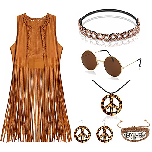 Beamely Hippie-Kostüm für Damen, Hippie-Kostüm, 70er Jahre, Weste mit Quasten, Stirnband, Armband, Ohrringe, Halskette, Sonnenbrille, Disco-Kostüm, Karneval… Beamely Hippie-Kostüm für Damen, Hippie-Kostüm, 70er Jahre, Weste mit Quasten, Stirnband, Armband, Ohrringe, Halskette, Sonnenbrille, Disco-Kostüm, Karneval… von Beamely