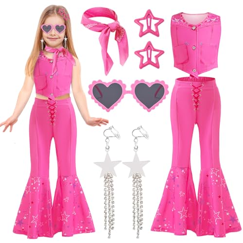 Beamely Rosa Cowgirl-Kostüm-Set für Mädchen, Film-Cosplay-Outfits für Kinder, rosa Kostüm-Zubehör-Set für Kinder, Karnevalsparty, Halloween-Kostüme von Beamely