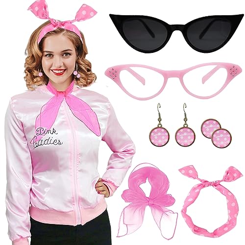 Beamely Rosa Damen Jacke Fett Outfits Rosa Damen Verkleidung Fett Kostüm Rosa Damen Jacken Fett Erwachsene mit 1950er Jahre Accessoires Damen-M von Beamely
