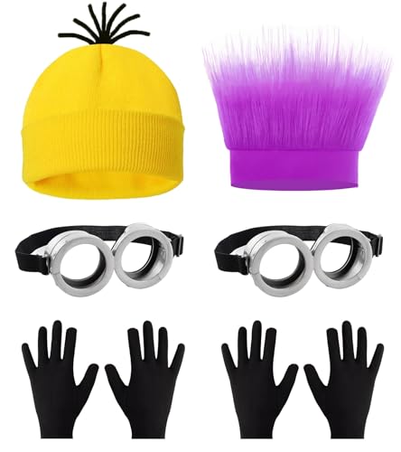 Doppel-Anzug, gelbes und violettes Kostümzubehör-Set – gelbe Beanie, lila Stirnband, Brille und schwarze Handschuhe – perfekt für Halloween, Partys, Verkleidungen, Cosplay und Filmthemen-Events Doppel-Anzug, gelbes und violettes Kostümzubehör-Set – gelbe Beanie, lila Stirnband, Brille und schwarze Handschuhe – perfekt für Halloween, Partys, Verkleidungen, Cosplay und Filmthemen-Events von Beamely