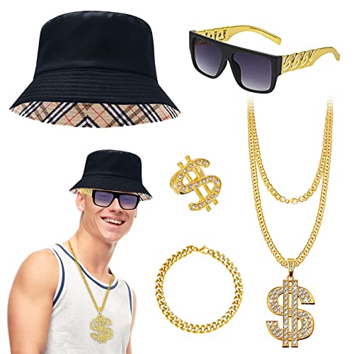 Hip-Hop-Kostüm-Set für Damen und Herren, dickes Rapper-Gangster-Zubehör-Set der 80er 90er Jahre, Kostüm-Outfits für Disco-Party Hip-Hop-Kostüm-Set für Damen und Herren, dickes Rapper-Gangster-Zubehör-Set der 80er 90er Jahre, Kostüm-Outfits für Disco-Party von Beamely