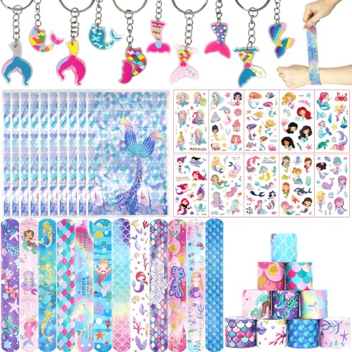 Party Mitgebsel Kindergeburtstag, 40 Stück Avenger Spielzeuge mit Slap Armbänder, Aufklebern, Schlüsselanhänger, Candy Tüten für Jungen MädchenGeburtstagsgeschenk Favors (Mermaid) von Beamely
