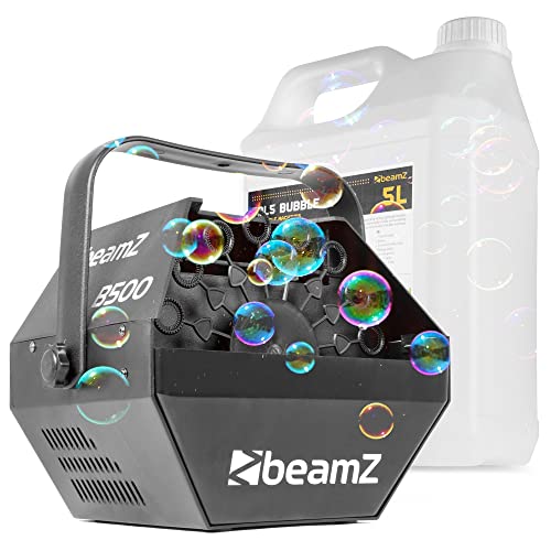 BeamZ B500 - Seifenblasenmaschine Set mit 5L Flüssigkeit, Hochzeit Seifenblasen Maschine, 24 Rotationen pro Minute, 25 Watt, Bubble Machine, Seifenblasen Hochzeit Machine, Effektmaschine- Schwarz von Beamz