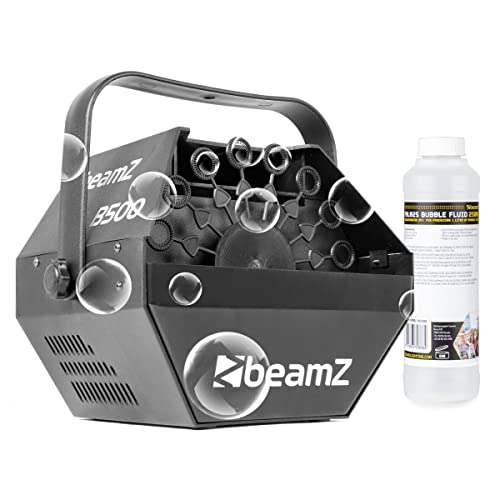 BeamZ B500 Seifenblasenmaschine mit 250ml Mischkonzentrat (für 1L), Hochzeit Seifenblasen Maschine, 20 Rotationen pro Minute, 25 Watt, Bubble Machine, Seifenblasen Hochzeit Machine, Schwarz von Beamz