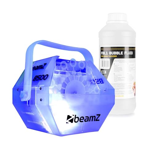 BeamZ B500LED - Automatische Seifenblasenmaschine mit LED inkl. 1L Seifenblasenflüssigkeit, Seifenblasen Maschine, 9000 Blasen pro Minute, 25 Watt, Bubble Machine von Beamz