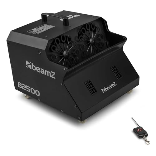 Beamz B2500 Bubble Double Maker Seifenblasenmaschine mit Fernbedienung für große Seifenblasen (2 Blasenräder, 2 leistungsstarke Gebläse, Netz-Betrieb) silber von Beamz