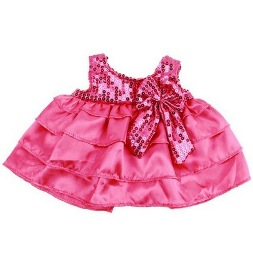 Leuchtend rosafarbenes Kleid mit Pailletten - Teddybär-Kleidung 40cm von Splodge Teddy Parties