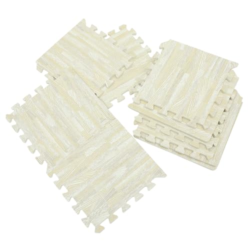 Beatifufu 10 Stück Teiliges Krabbelmatten aus Eva Schaumstoff rutschfeste Abwischbare Puzzlematte mit Holzmaserung Schützende Spiel Bodenmatte für Kinderzimmer Wohnzimmer von Beatifufu