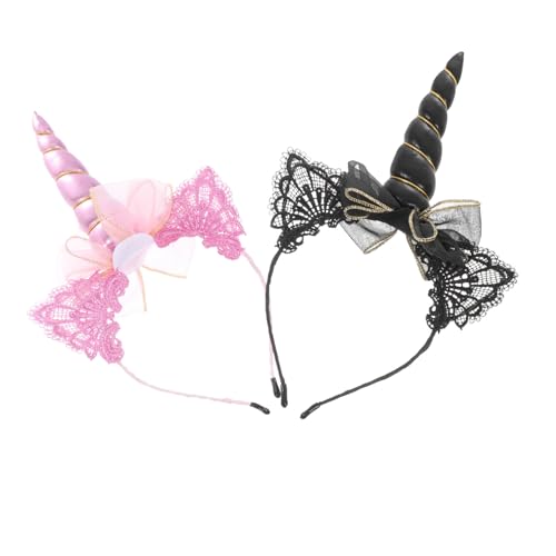 Beatifufu 2 Stück Teiliges Einhorn Haarreif für Mädchen Kreative Party Haarschmuck Weicher Langlebig und Bequem für Geburtstagsfeiern und Cosplay Schwarz und Rosa von Beatifufu
