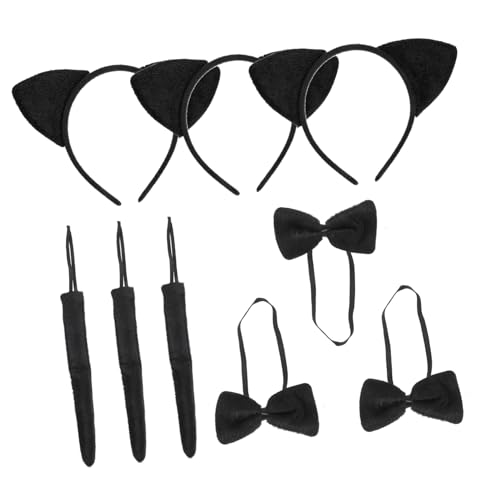 Beatifufu 3 Sätze Teiliges Katzenohren Kostümset für Bestehend aus Stirnband und Schleife Komfortables Stoffmaterial Einheitsgröße für Fasching Karneval und Partys von Beatifufu