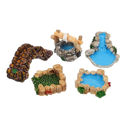 Beatifufu 5 Stück Miniatur Landschaftsdeko Retro Resin Brücke Wasserfall Teich Garten Ornament für DIY Feengarten Dekoration von Beatifufu