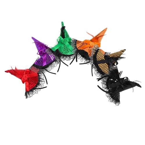 Beatifufu 6 Stück Halloween Hexenhut Stirnbänder mit Pailletten und Spitzen Farbenfrohes Cosplay Zubehör für Damen Bequemes Langlebiges Party Haarband für Halloween Kostüm und Fasching von Beatifufu