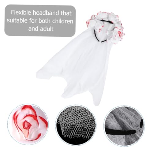 Beatifufu Blumen Krone Schleier Haarreif Halloween Tag der Toten Kostüm Haarschmuck Blutstains Schleier Party Zubehör Langlebig und Modisch von Beatifufu